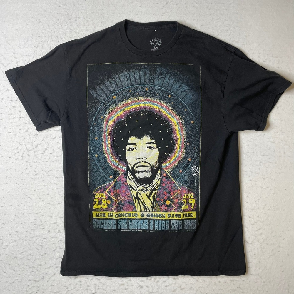 Radio‎ Days Jimi Hendrix Graphic T-Shirt Large Black Concert Golden Gate Park